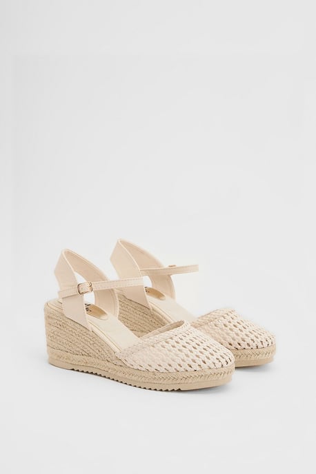 Good For The Sole: Keira Faux Leather Woven Comfort Closed Toe Espadrille Wedge Sandals - Image 1