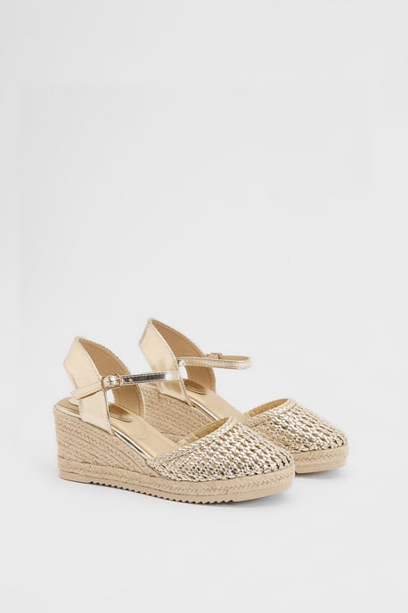 Good For The Sole: Keira Faux Leather Woven Comfort Closed Toe Espadrille Wedge Sandals - Image 1