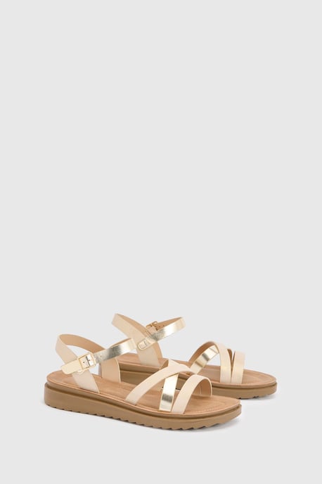 Good For The Sole: Wide Fit Axel Comfort Cross Strap Low Wedge Sandals - Image 1