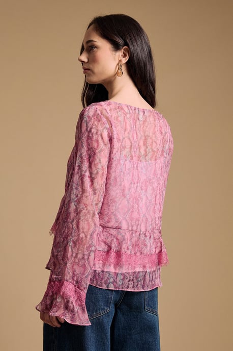 Fluted sleeve lace trim blouse - Image 3