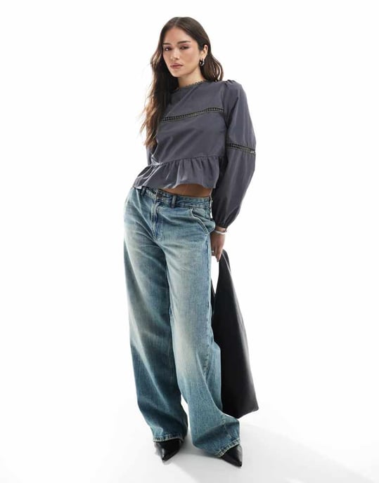 ASOS DESIGN blus med spetsdetaljer i svart - Image 3