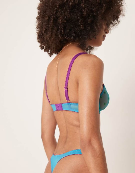 Dora Larsen Nelle tulle heart embroidered thong in bright blue - Image 3