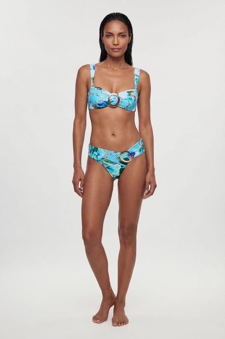 Chain Print Bandeau Metal Trim Detail Bikini Top - Image 1