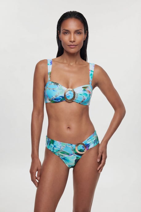 Chain Print Bandeau Metal Trim Detail Bikini Top - Image 2