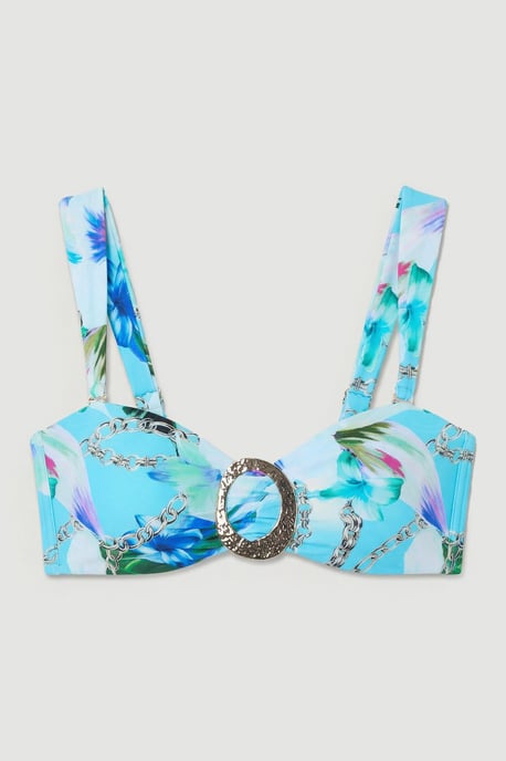 Chain Print Bandeau Metal Trim Detail Bikini Top - Image 4