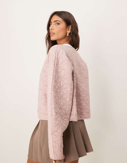 ASOS DESIGN oversized quilted jacket with cocoon sleeve in washed pink - Image 4
