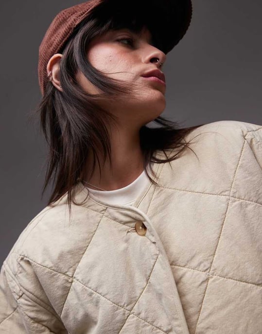 Topshop washed quilted liner jacket in buttermilk - Image 3