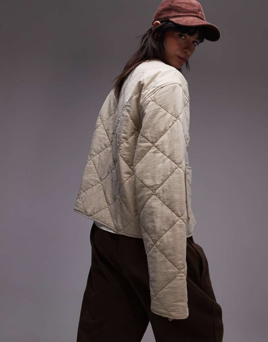 Topshop washed quilted liner jacket in buttermilk - Image 4