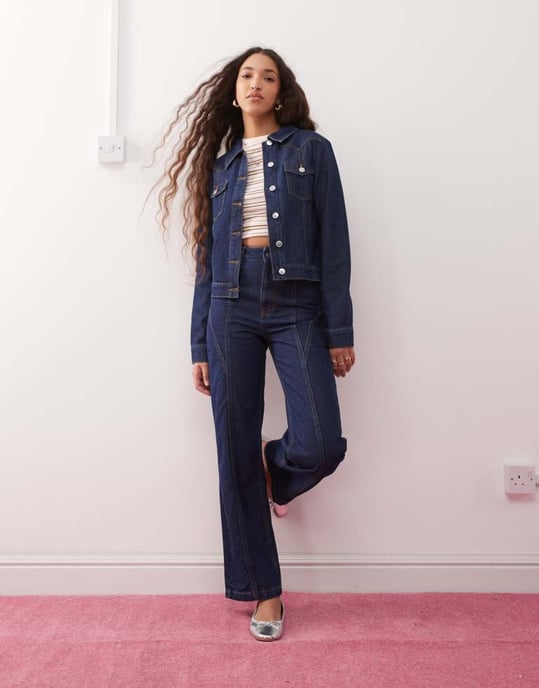 Miss Selfridge western girlfriend jacket in raw indigo - Image 3