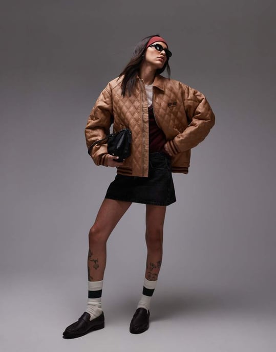 House of Sunny quilted bomber jacket in tan - Image 2