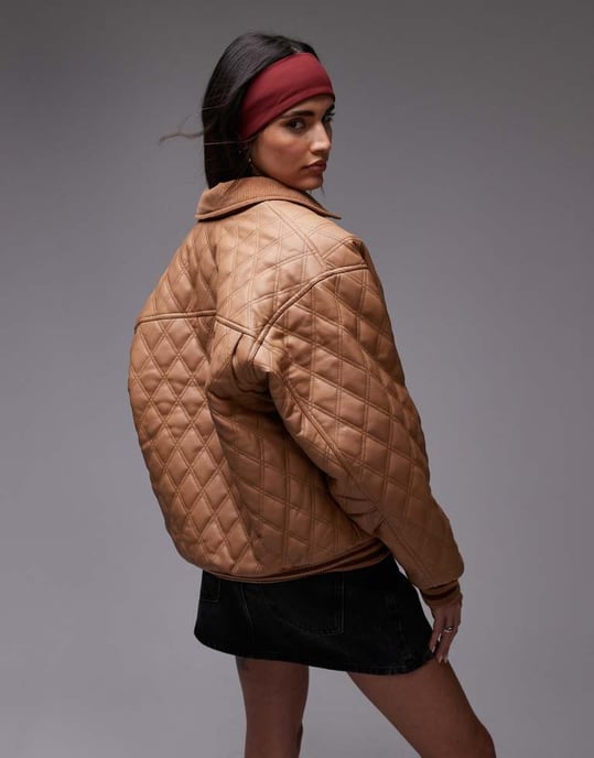 House of Sunny quilted bomber jacket in tan - Image 3