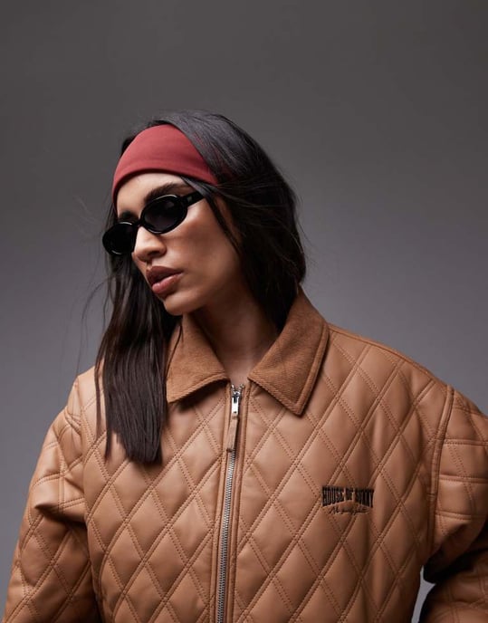 House of Sunny quilted bomber jacket in tan - Image 4