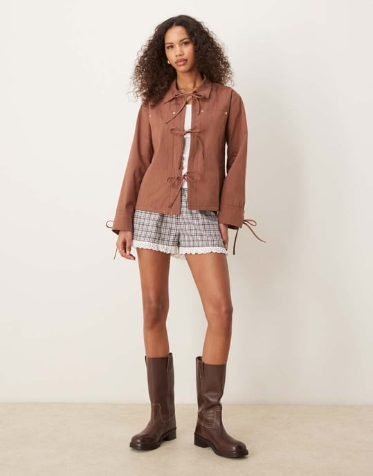 Ghospell tie jacket in brown - Image 2