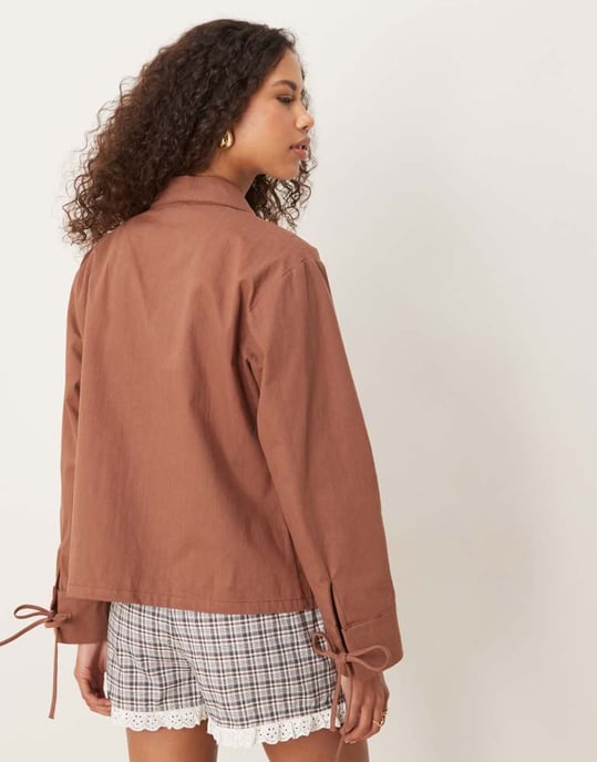 Ghospell tie jacket in brown - Image 3