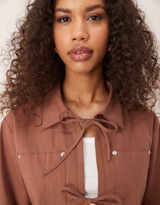 Ghospell tie jacket in brown - Image 4