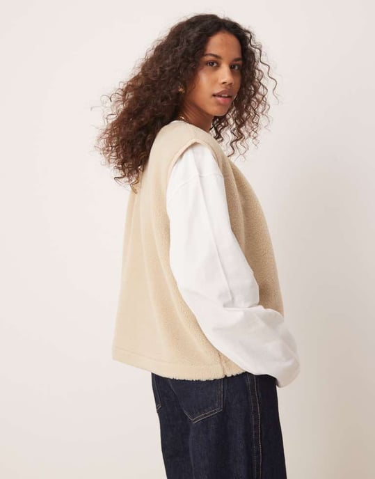 ASOS DESIGN borg gilet with binding in stone - Image 2