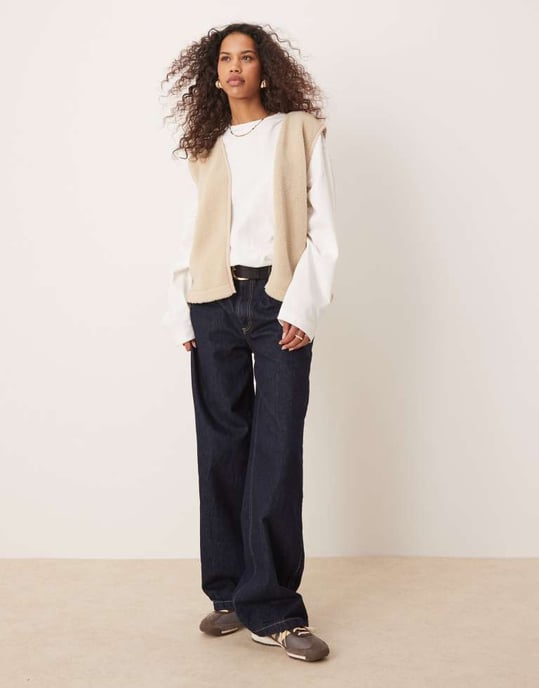 ASOS DESIGN borg gilet with binding in stone - Image 3