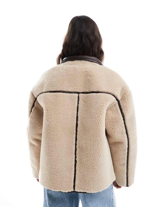 Miss Selfridge faux fur contrast jacket in cream - Image 2