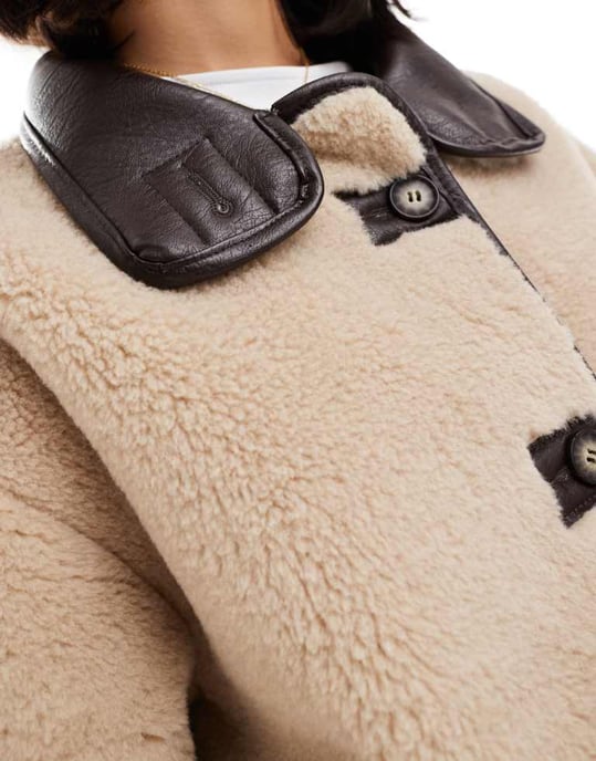 Miss Selfridge faux fur contrast jacket in cream - Image 3