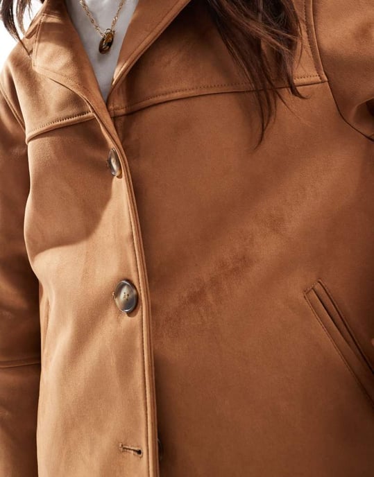 ASOS DESIGN faux suede button front jacket in tan - Image 3