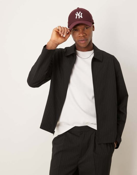 ASOS DESIGN smart co-ord harrington jacket in black pinstripe - Image 1