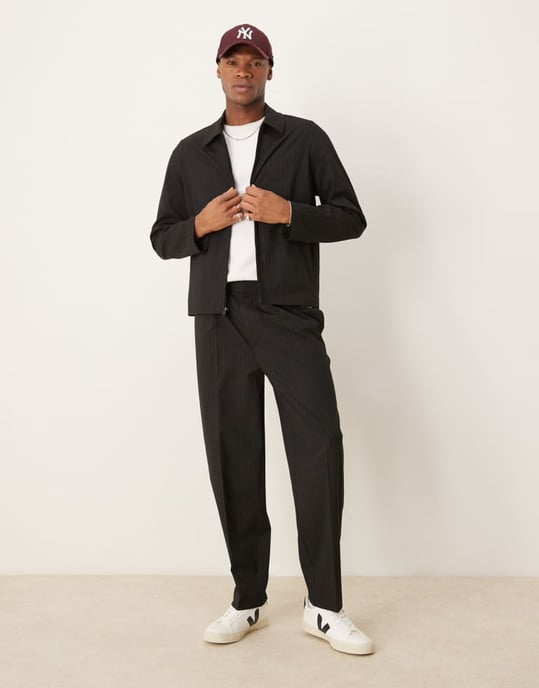 ASOS DESIGN smart co-ord harrington jacket in black pinstripe - Image 4