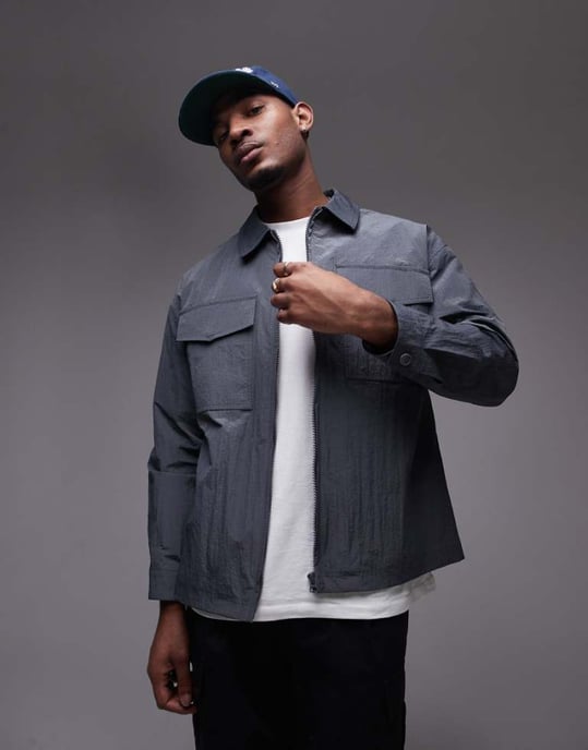 Topman lightweight ripstop jacket in grey - Image 1