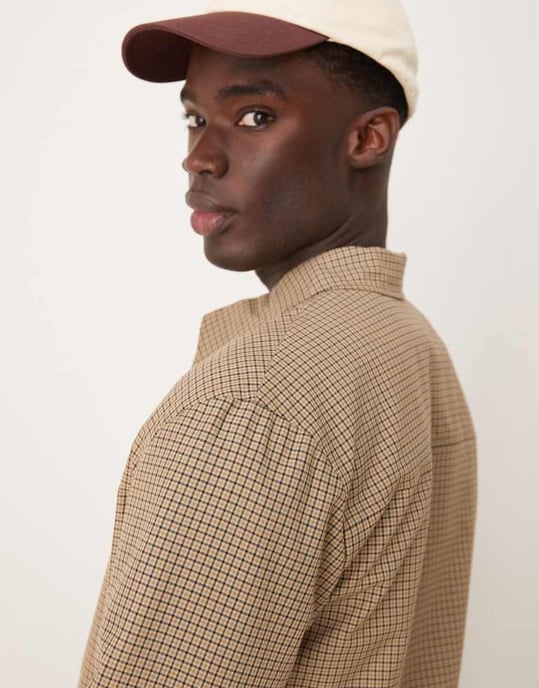 ASOS DESIGN smart co-ord harrington jacket in stone micro check - Image 3