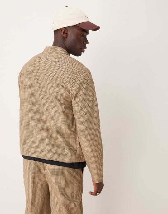ASOS DESIGN smart co-ord harrington jacket in stone micro check - Image 4