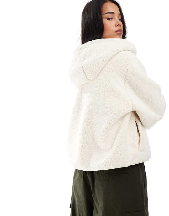 Hunter Bonelle borg jacket with hood in cream - Image 4