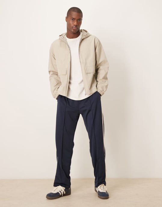 ASOS DESIGN windbreaker jacket with hood in stone - Image 3