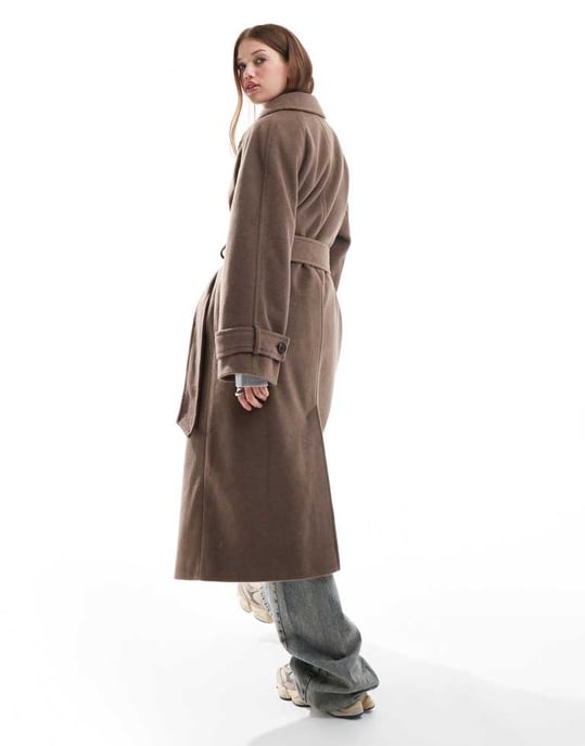 ASOS DESIGN brushed formal top collar longline coat in mushroom - Image 4