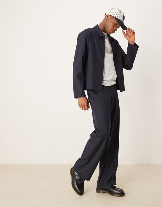 ASOS DESIGN smart co-ord button up shacket in navy - Image 2