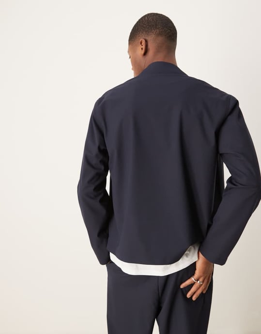 ASOS DESIGN smart co-ord button up shacket in navy - Image 4