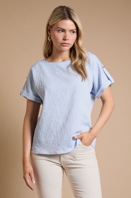 Textured Roll Sleeve Blouse - Image 1