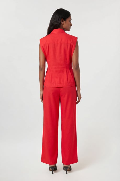 Premium Viscose Linen Topstitch Woven Blouse With Waist Seam Detail - Image 3