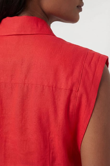 Premium Viscose Linen Topstitch Woven Blouse With Waist Seam Detail - Image 4