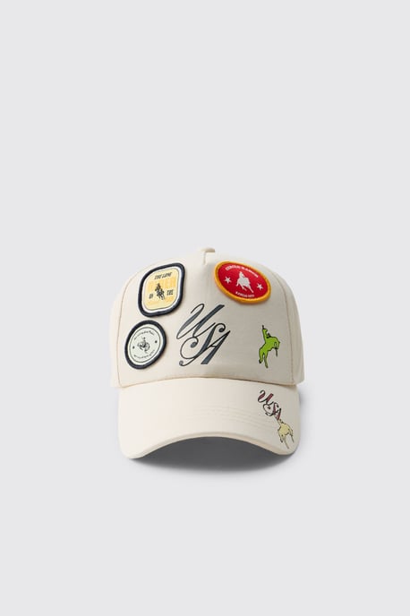 Printed Cap With Applique Patches & Contrast Visor - Image 1
