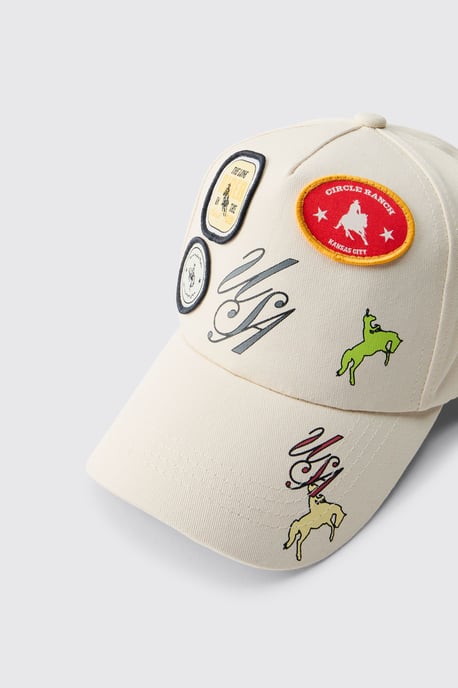 Printed Cap With Applique Patches & Contrast Visor - Image 2