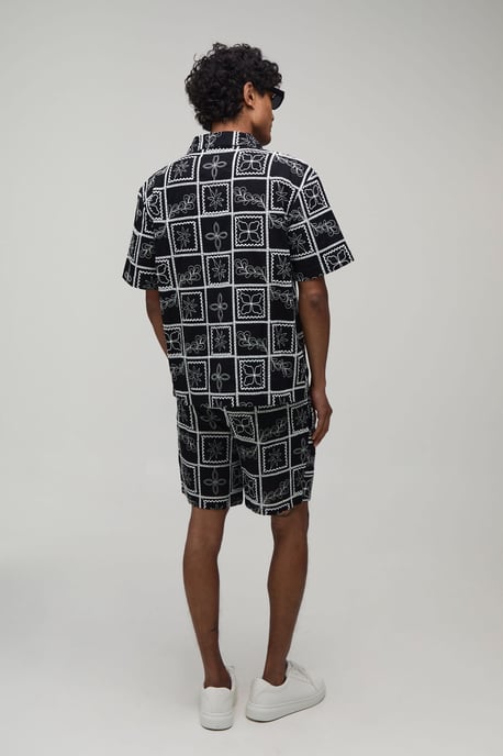 Embroidered Tile Oversized Shirt & Relaxed Short Set - Image 2
