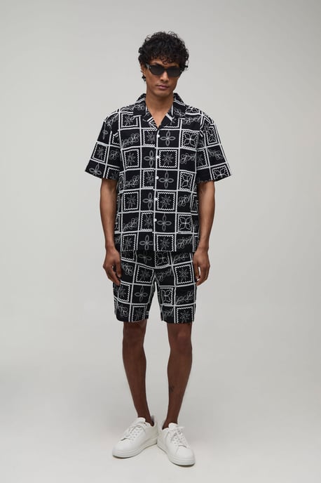 Embroidered Tile Oversized Shirt & Relaxed Short Set - Image 4