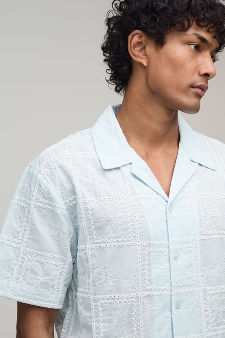 Embroidered Tile Oversized Shirt & Relaxed Short Set - Image 3