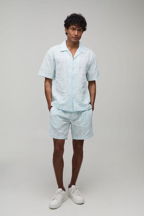 Embroidered Tile Oversized Shirt & Relaxed Short Set - Image 4