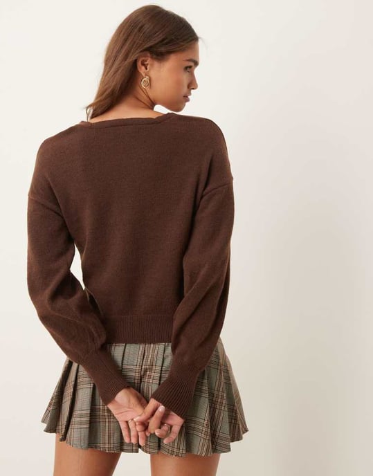 Vila mjuk omslagsjumper i mörkbrunt - Image 2