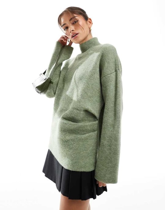ASOS DESIGN stickad samlad tröja i pistage - Image 2