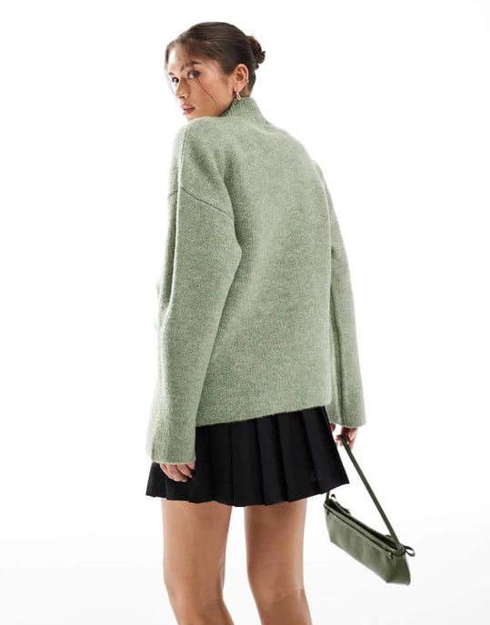 ASOS DESIGN stickad samlad tröja i pistage - Image 4