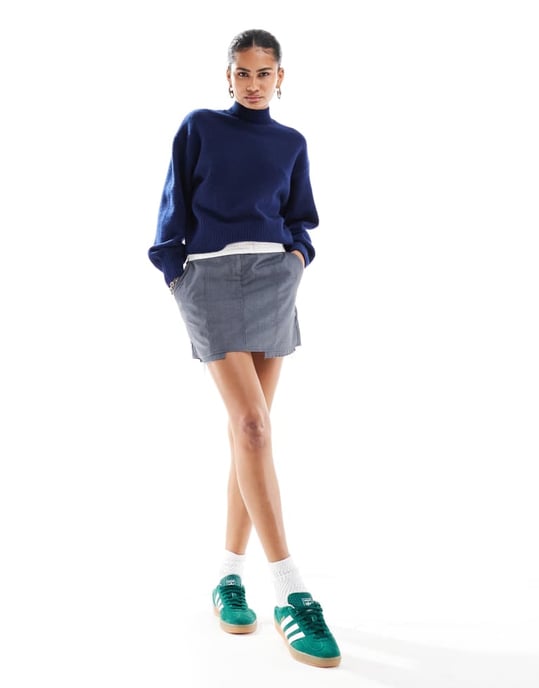 Monki stickad polotröja i indigo blå - Image 3