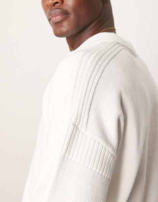 ASOS DESIGN avslappnad passform stickad tröja med urklippt hals i ecru - Image 3
