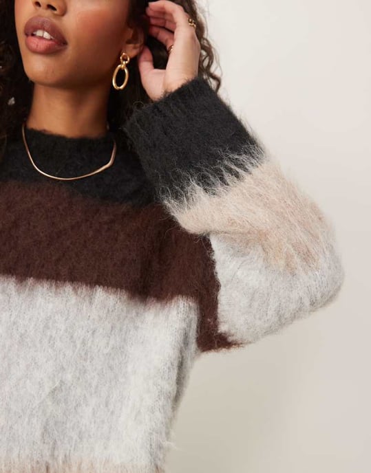 ASOS DESIGN oversized rundhalsad borstad tröja i randig mönster - Image 3
