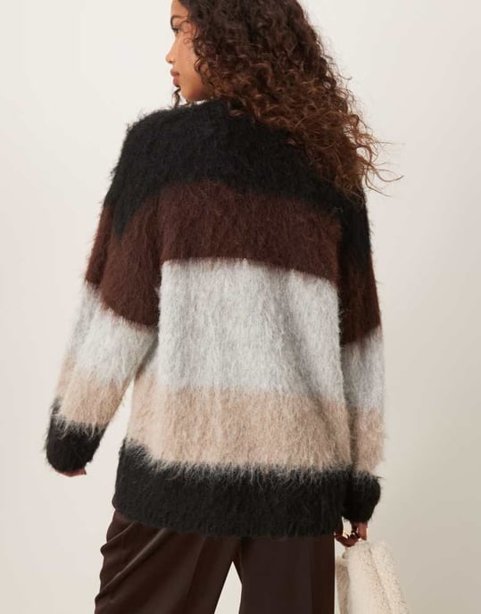ASOS DESIGN oversized rundhalsad borstad tröja i randig mönster - Image 4